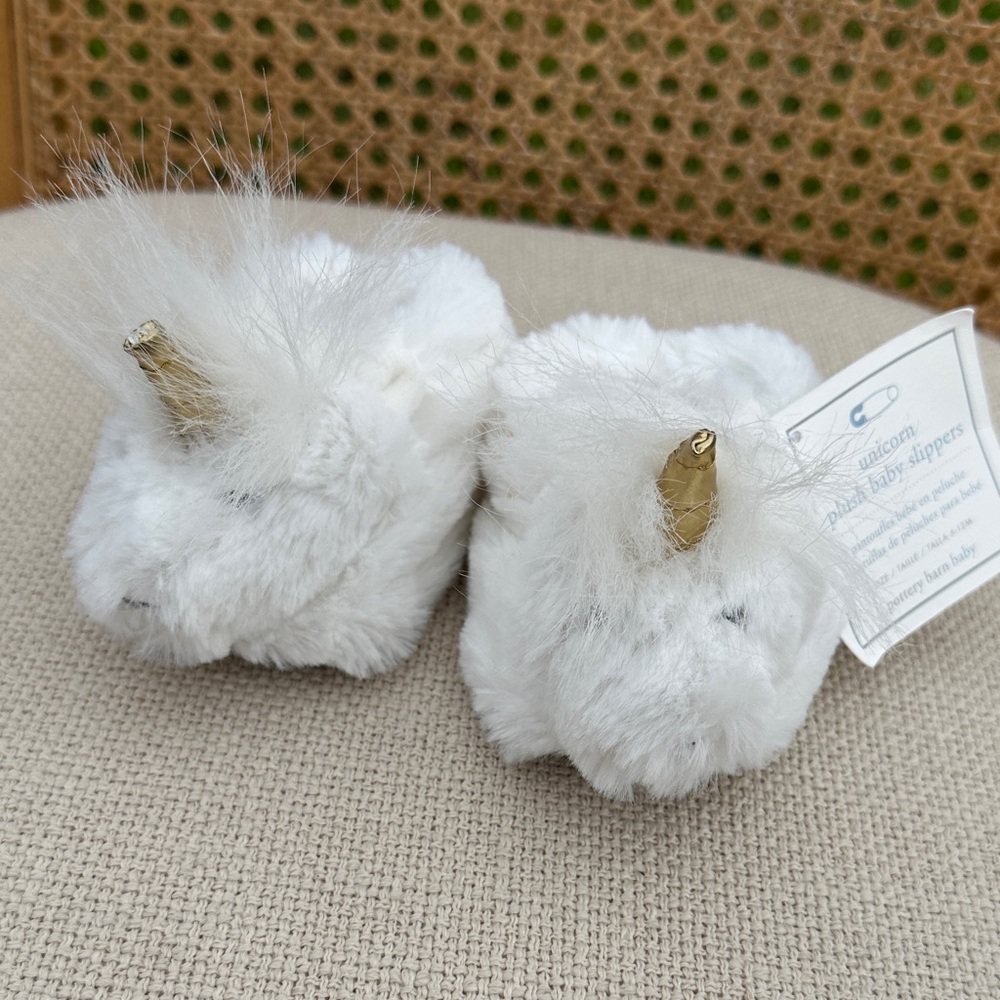 Pottery Barn Baby White Unicorn Slippers